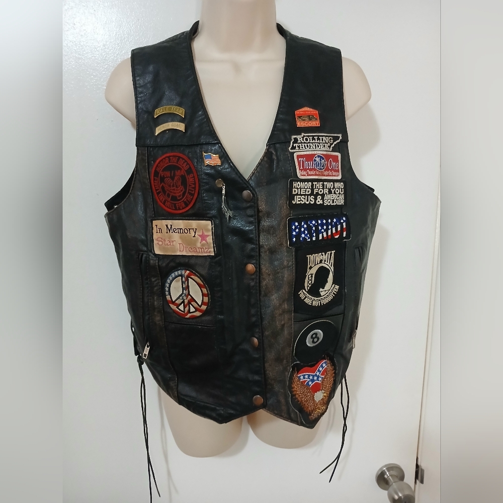 Black Leather Vest with Patches,  Xelement